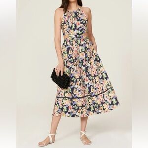 Something Navy Floral Multicolor Cut-Out A-Line Wedding Guest Dress Size M